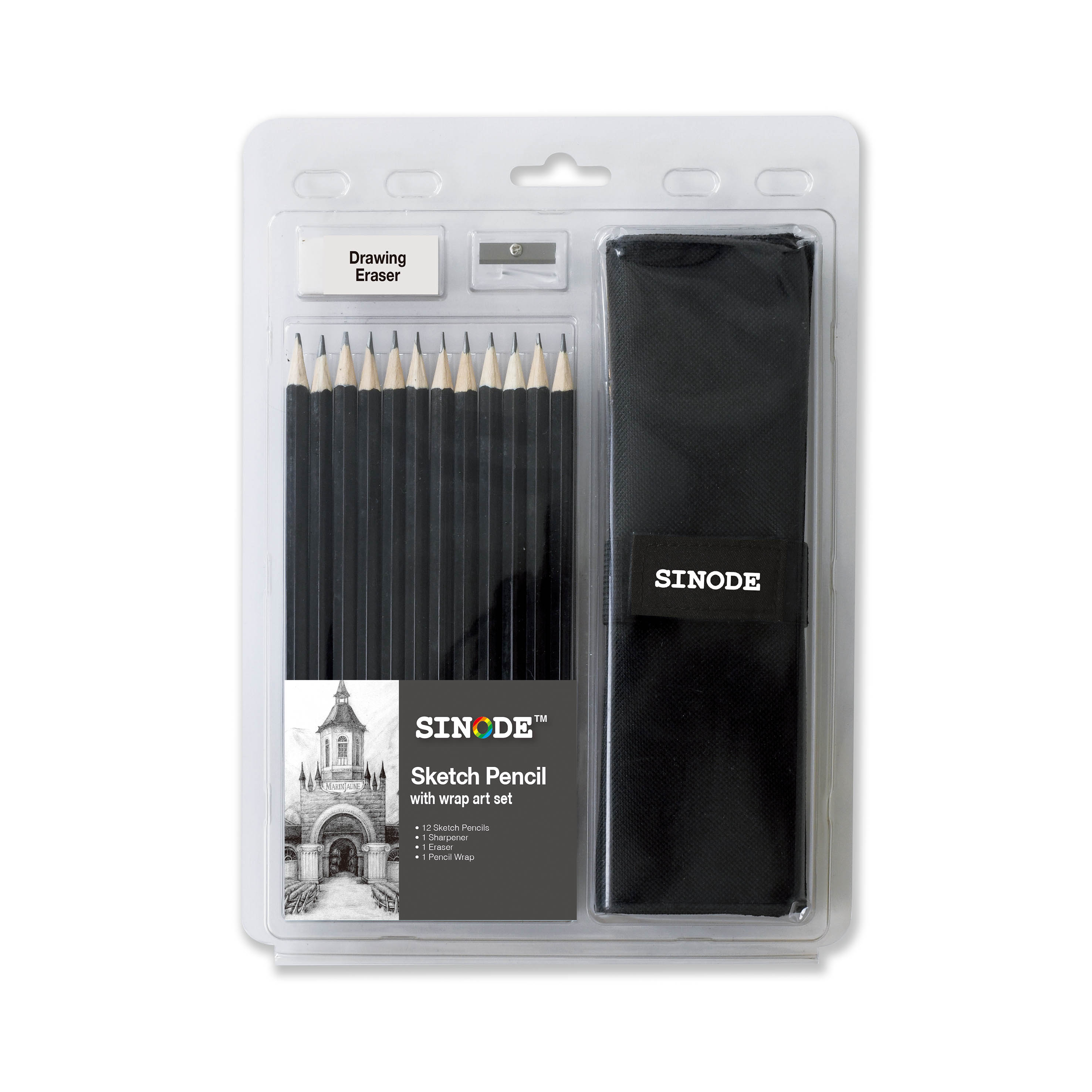 Clamshell Art Set - 12pc sketch pencil with pencil wrap -J0549011