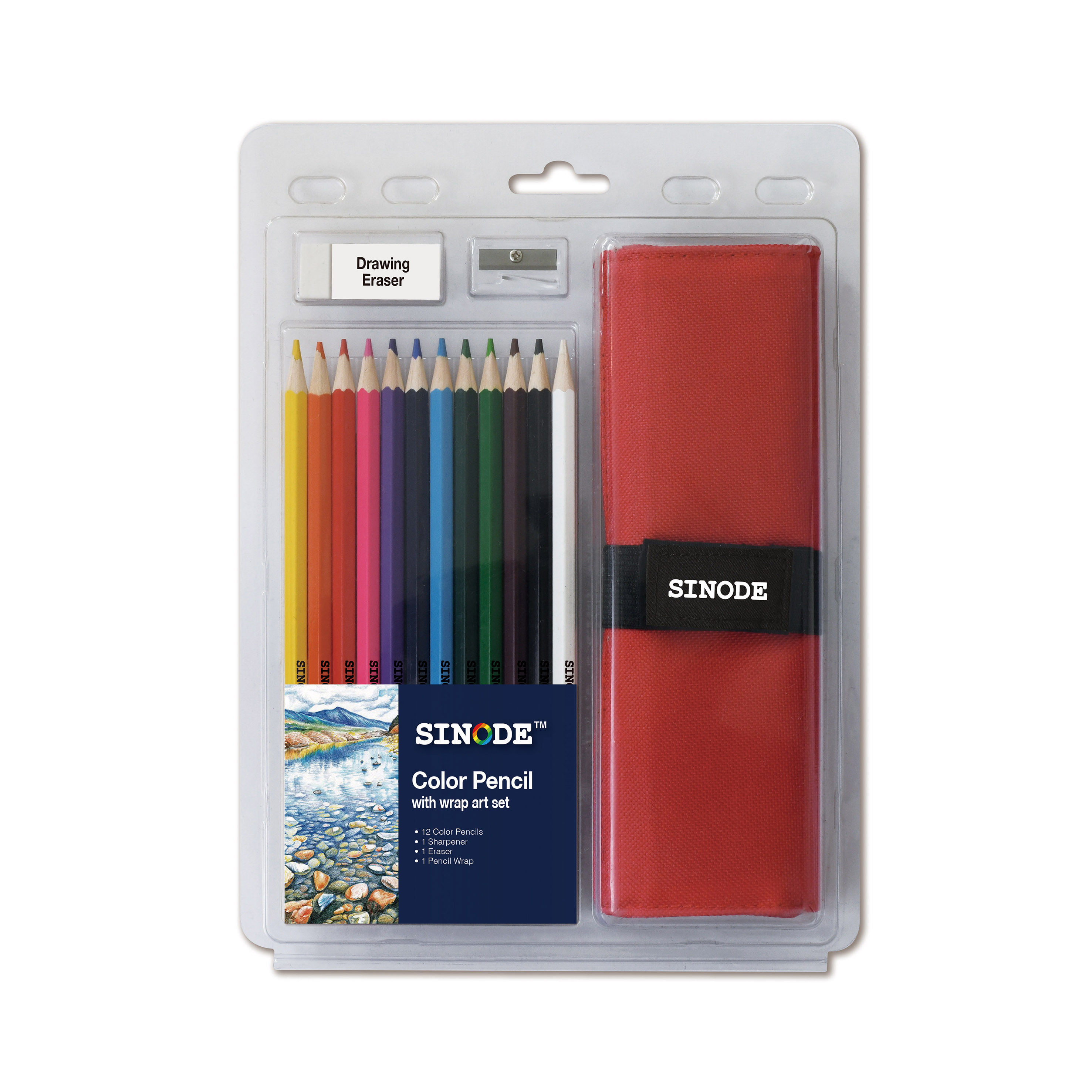 Clamshell Art Set - 12pc color pencil with pencil wrap -J0549022