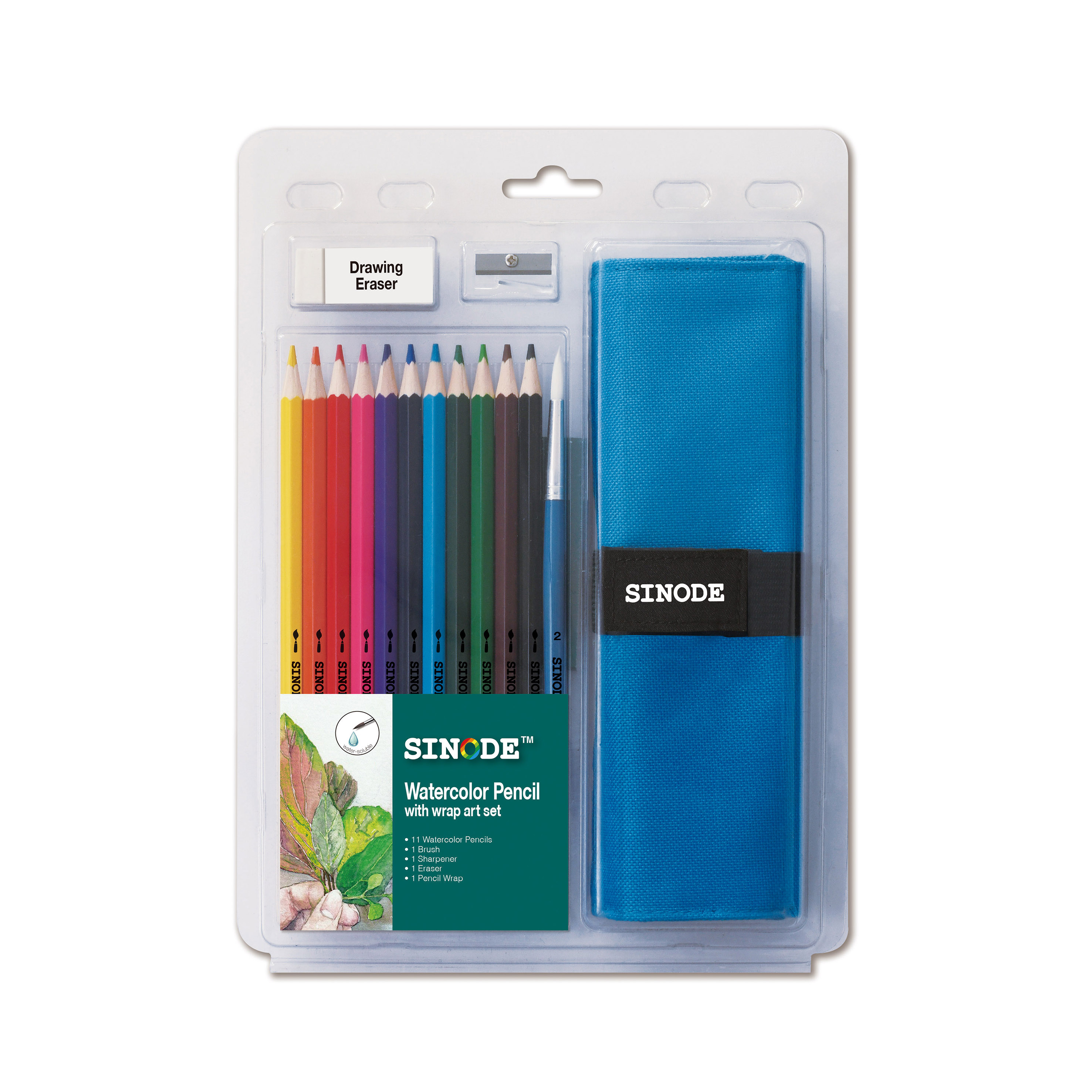 Clamshell Art Set - 12pc watercolor pencil with pencil wrap -J0549023