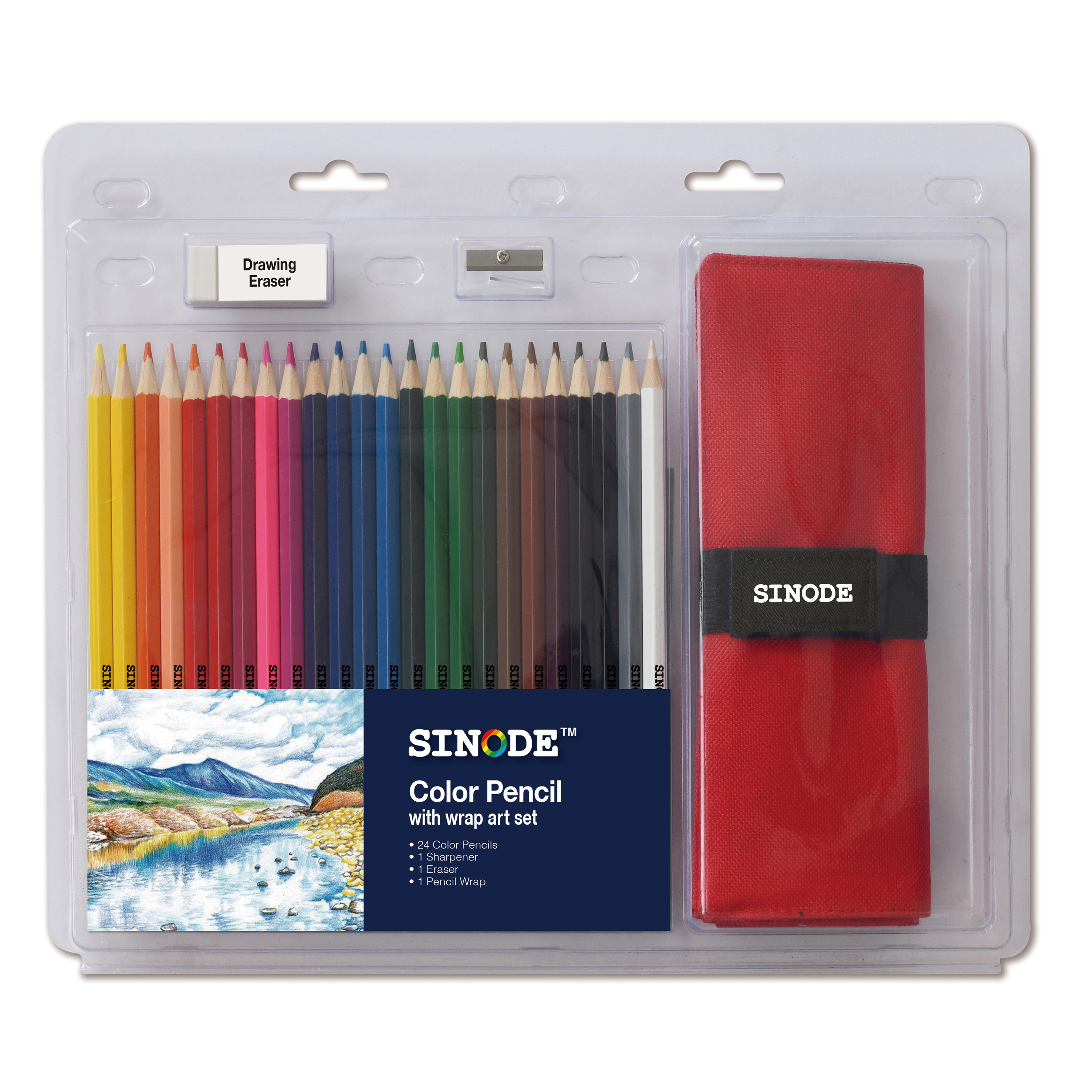 Clamshell Art Set - 24pc color pencil with pencil wrap-J0549023