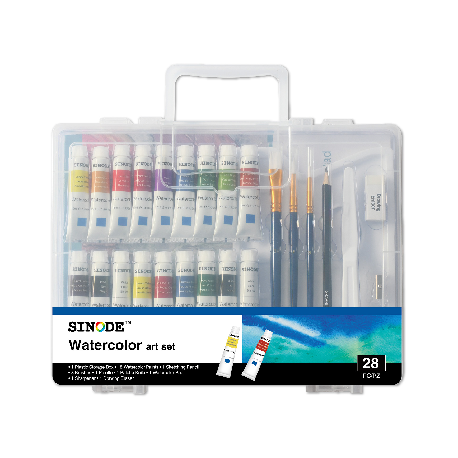 Plastic carry box watercolor art set-J0165012